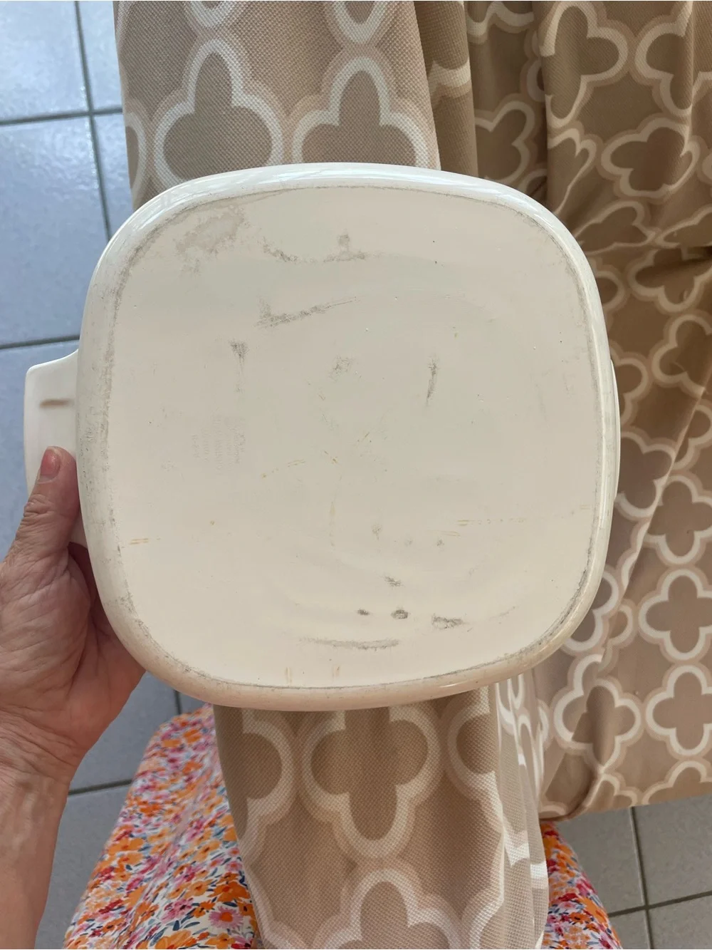 Corningware White Ceramic Casserole with Fruit Motif and Glass Lid 2 quart